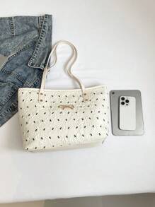 Sweet Girl Bow Women's Bag New Fashion College Style Simple Large Capacity Single-Shoulder Tote Bag