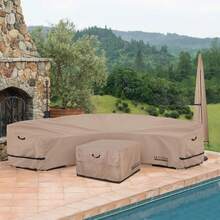 Patio Curved Sofa Cover Waterproof For 5-7 Seater Outdoor Sectional Furniture Couch 190"(Back Arc Length) / 126"(Front Arc Length) X 32"(Deep) - Brown - View 8