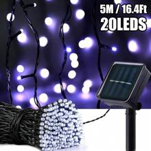 1 pieza 20/50/100/200 Luces LED solares para exteriores, luces de Navidad solares de cable verde, 8 modos de hadas destellantes, adecuadas para iluminación de escenario, árbol de Navidad, decoración de jardín, boda, camping al aire libre, decoraciones de Halloween para exteriores para jardín, patio, fiesta, Navidad, patio (Morado/Blanco cálido/Blanco/Multicolor)