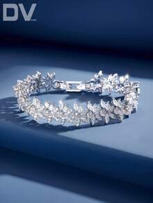 DV JEWELRY 1pc Women Luxury Cubic Zirconia White Gold Plated Bracelet, Jewelry Gift For Date, Wedding, Party, Anniversary - Silver - View 2