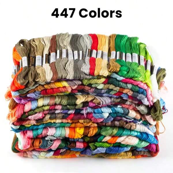 447 pièces Fil de broderie à couleur fixe pour point de croix, fil de broderie tissé à la main, ensemble aléatoire de fil de broderie DIY