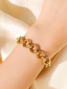 1件装不锈钢几何圆形设计时尚个性嘻哈风格手链，适合作为礼物和日常佩戴 - 金黃色 - 查看 3