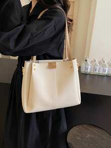 1 件纯色 PU 皮革女士单肩包，休闲缝线大容量托特包，配有可拆卸可调节肩带，拉链开合，适合旅行、购物、约会，以及送给年轻女性、学生和职场女士的礼物。非常适合办公室、学校、工作、通勤、户外、旅行