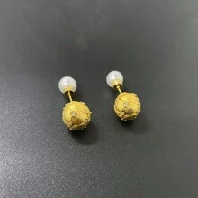 1 Stück Luxuriöse Ohrringe im europäischen Stil mit goldfarbenen Streifen, Strass und Hohlperle, vintage Design Ohranhänger, geeignet für den täglichen Gebrauch von Frauen, Partys, Geschenk für Freundin