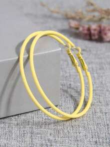 1 paire de boucles d'oreilles élégantes en forme de créoles minimalistes à la mode, de couleur blanche fluorescente et multicolore bonbon, pour femmes - Blanc - Voir 15