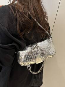 Silver Colour Rivet Decorated Stylish Shoulder Bag - Silver - View 4