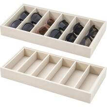 5/6/8-Fach Samtbrille und Schmuckorganizer Tablett - Stapelbares graues Ausstellungstablett, Polyesterstoff für Brillen und Accessoires