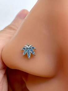 1 Stück pinker Ahornblatt-Nasenstecker/-ring mit roten, pinken und blauen Strass in Silber und Gold, geeignet für täglichen Gebrauch von Männern und Frauen
