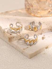 Conjunto de 3 anéis de aço inoxidável de alta qualidade da moda, anéis de duas cores, anéis multi-elementos com elemento de gota d'água, anéis de uso diário para mulheres