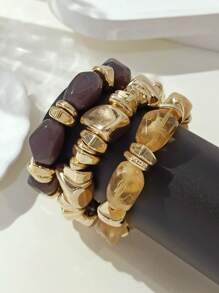Juego de 3 pulseras bohemias vintage de múltiples capas gruesas con cuentas acrílicas, adecuadas para mujeres, parejas, fiestas, uso diario, de lujo premium
