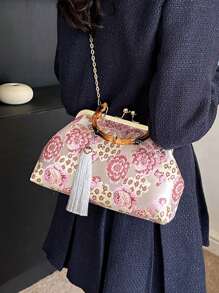 Bolso de mano estilo vintage de alta gama y exquisito para bodas, bolso de fiesta con correa de hombro de cadena metálica para mujeres