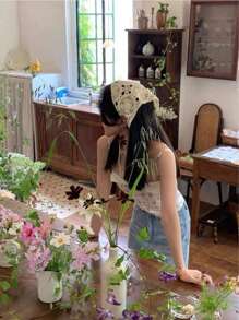 1pc Knitted Bandana Scarf, French Style Countryside Design 2025 New Arrival Headwrap, Net Yarn Headband Fall Winter Hair Band Hair Accessories For Women For Vacation Outfits Woman