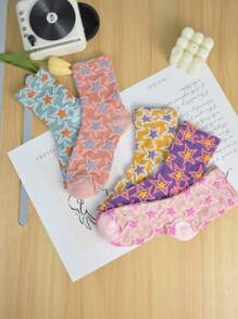 5 paires de chaussettes à motif étoile, mode, douces et confortables, convenant pour le port à l'intérieur et à l'extérieur, printemps/automne
