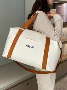Bolsa de Viagem Multifuncional Unissex com Impressão de Letras em Cores Contrastantes, Grande Capacidade de Armazenamento de Roupas, Alça de Ombro Ajustável e Destacável, Adequada para Viagem, Férias, Esportes e Fitness, Acessórios Escolares