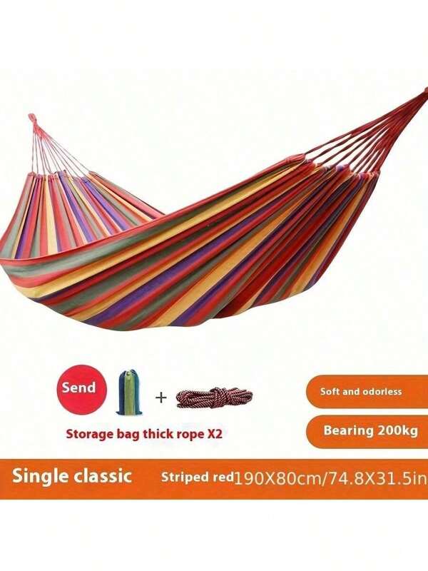 1 Set Of Hiking, Camping, Canvas, Single And Double Hammocks, Outdoor Camping, Leisure, Indoor Swing, Thick Striped Hammock