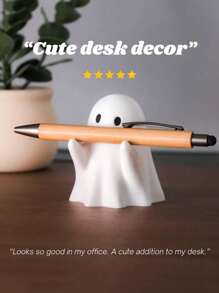 1 pieza Soporte para bolígrafos con forma de fantasma, adorno de escritorio decorativo de resina lindo, regalo creativo para útiles escolares de Halloween, vuelta al colegio