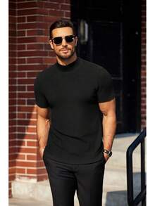 Mens Mock Turtleneck Sweater Short Sleeve Turtle Neck Sweaters Casual Ribbed Knitted Pullover Tops Solid Basic Tee - Đỏ sẫm - Xem 9