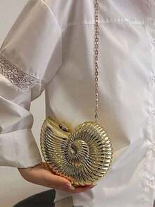 创意贝壳造型亚克力链条肩带包，女士手提包，休闲单肩包，蜗牛造型，时尚百搭斜挎包，适合派对、聚会、街头摄影等场合。 - 金色 - 查看 3