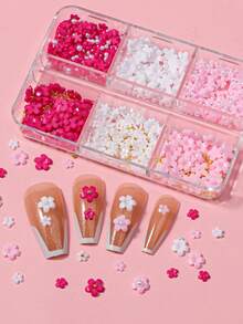 3D 花朵指甲饰品，3D 亚克力花朵指甲艺术水钻白粉色混合樱花春季亚克力指甲用品与人造珍珠指甲 DIY 指甲装饰指甲饰品指甲宝石 - 彩色 - 查看 3