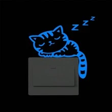 1pc PVC Switch Outlet Wall Sticker, Creative Cat Design Glow In The Dark Switch Sticker For Home,Stickers,Wall Decal, Vinyl Decal For Home Decorations,Spring Decoration Items Refresh Your Home,Rama Decoration Stickers Gifts Birthday Graduation - Green - View 8
