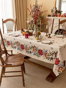 MineLain 1pc Merry Christmas Apricot Tablecloth, Christmas Bell & Flower Print, 3D Bamboo-Like Texture, Machine Washable, Polyester Rectangular Tablecloth, Suitable For Kitchen, Dining Room, Gatherings, Meals, Holidays, Parties, Christmas Decor, New Year Decor, Autumn Decor, Christmas Gift - Multicolor - View 4