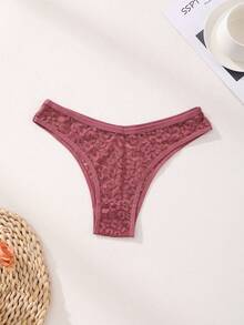 12条/包 女士性感蕾丝镂空比基尼内裤，V腰无缝豹纹浪漫内衣，舒适透气 - 彩色 - 查看 6
