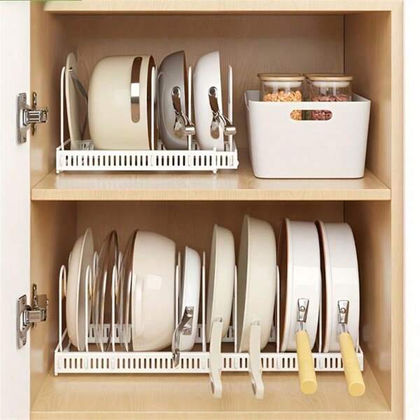 Multi-Piece Expandable Pot Lid Organizer | Stainless Steel With Drainage - Adjustable Kitchen Storage