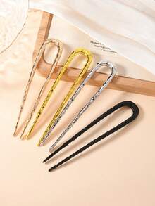 4 件优雅复古法式发夹 - 单合金 U 型发簪、金色金属发髻夹、适合所有发质的扭发夹叉、纯色、不易缠结的简易发髻配饰，适合 14 岁以上夏季优雅发饰节日配饰婚礼配饰、发夹、发髻延长、发髻制作器、发髻发片、发型夹