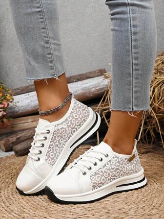 Spring New Versatile Flat Sports Shoes, Soft Bottom Comfy Women Sneakers, Lace-Up Mesh Breathable Casual Shoes