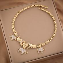 5pcs Luxury Men's Jewelry 1pc Luxury Elephant Pendant Necklace + 1pc Heart Cross Bracelet + A Pair Of Heart Stud Earrings + 1pc Heart Open Ring Unique Micro Set Synthetic Zirconia Jewelry Set Party Jewelry Sets For Everyday Party Gifts Etc - 華麗的大象珠寶套裝 - 查看 4