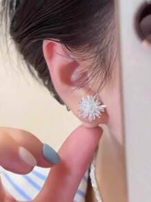 2 Pairs French Luxury Micro-Inlaid Zirconia Firework & Pearl S925 Silver Needle Stud Earrings, Versatile Earring Set For Women