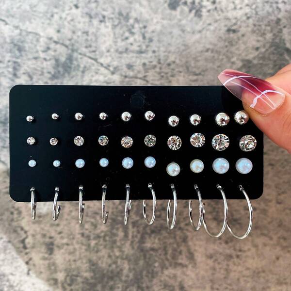 40pcs Simple Pearl Zirconia Stud Earrings Set, Women Gift