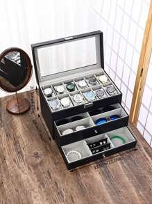 1pc 6/10/12 Slot 2-Layer Or 3-Layer Watch Box With Lock, For Storing Jewelry And Glasses, Suitable For Back To School