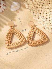1 对波西米亚度假风格镂空几何藤条编织环状耳环，适合女士，海滩风格耳环