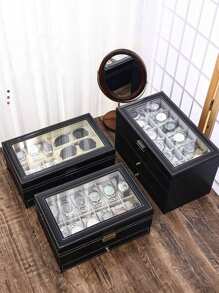 1pc 6/10/12 Slot 2-Layer Or 3-Layer Watch Box With Lock, For Storing Jewelry And Glasses, Suitable For Back To School