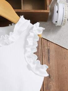 Girls' Summer Floral Trim Camisole Top + Skirt With Bow Ruffle Layered 2 Pieces Set, Girls' Casual Holiday Outfit