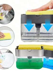 1pc Dishwashing Liquid Press Clean Pot Brush Kitchen Type Automatic Filling Box Cleaning Cloth Dishwashing Pot Brush Soap Liquid Box - Multicolor - View 7