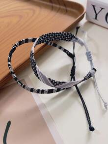 2 件配套面料阿拉伯头巾风格可调节编织手链，适合男士聚会或节日佩戴 - 兩件套 - 查看 19