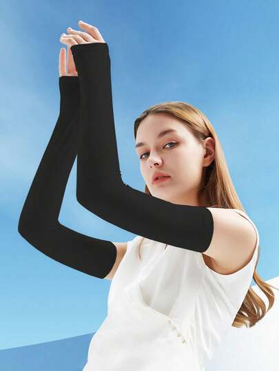 1pc Black Cycling Arm Sleeves, Outdoor Sports Sun Protection Sweat-Absorbent Elastic For Men & Women Fishing Cycling