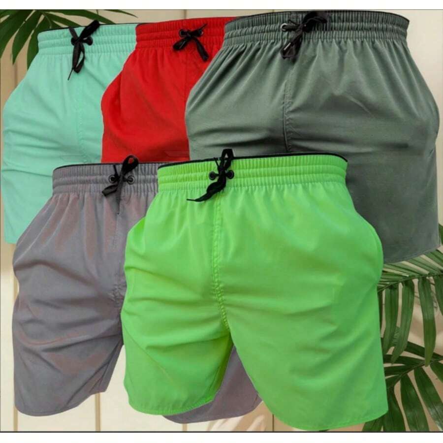 KIT 5 Men's Bermuda Shorts Tactel With Elastane Beachwear Gym Training Quick Drying