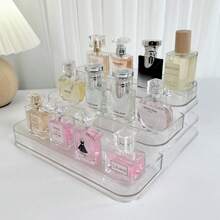 Organizer per trucco in acrilico a 3 ripiani, supporto da bancone in plastica lucida, scatola di stoccaggio cosmetici portatile, adatta per vanità, scrivania, cucina e bagno, senza elettricità richiesta