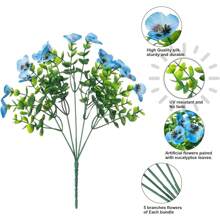 12pcs Vivid UV-Resistant Artificial Flower Bouquet - Realistic Artificial Leaves And Flowers, Suitable For Garden, Porch, Window Sill, Patio Decor - Maintenance-Free, Suitable For All Seasons And Holidays, Artificial Outdoor Flowers (4 Blue, 4 White, 4 Auto)
