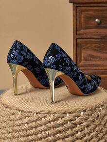 MonaNise Women's Fashion Pointed Toe Shoes, Comfortable Casual Flat Pumps For Walking, Travel, Outdoor, Vintage Style, Elegant Purple Slip-On Shoes - Blue - View 7