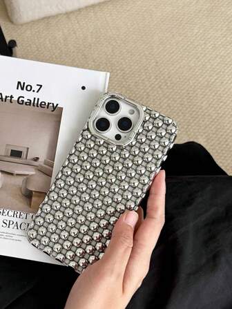 Elegant Hollow Steel Bead Electroplated Matte Silver Phone Case Compatible With Iphone 16, IPhone 15 Pro Max, IPhone 17/17 Pro/17 Pro Max, New IPhone 14 Soft Case, IPhone 13 Anti-Fall Protective Cover, IPhone 15 Super Stylish, IPhone 16 Pro Creative Ins Waterproof Shockproof Scratch Resistant