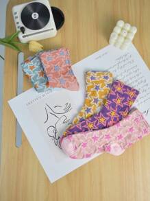 5 paires de chaussettes à motif étoile, mode, douces et confortables, convenant pour le port à l'intérieur et à l'extérieur, printemps/automne