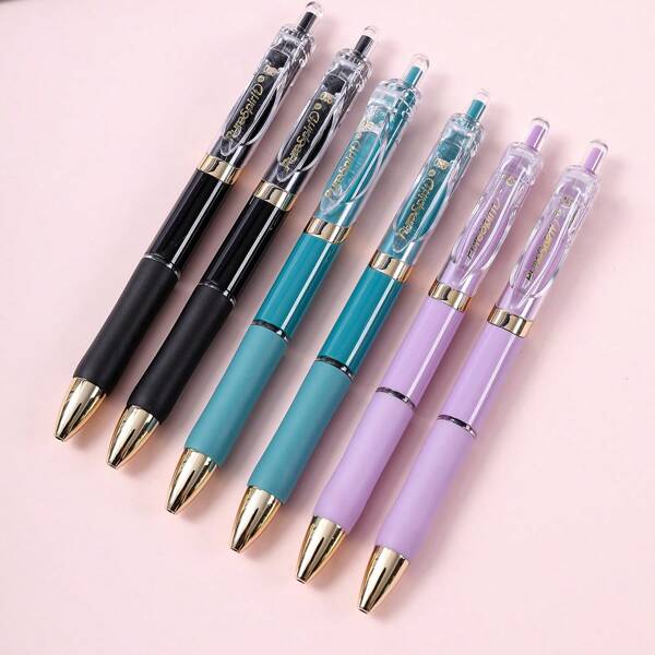 6pcs/Set Press Gel Pen, Black Ink, High Quality Gel Pen, Comfortable Pen Grip, Smooth Writing, Suitable For Office, Students, Office Workers, Educators, Suitable For All Kinds Of Holiday Gifts