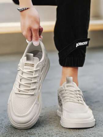 2pcs/Set New Fashionable Casual White Breathable Mesh Sneakers, Men Summer Sports Leisure Flat Shoes