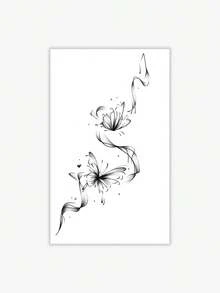 1pc Y2K Style Black Ink Ribbon Butterfly Temporary Tattoo Sticker, Waterproof Sweat-Proof Washable Fake Tattoo For Arm, Shoulder, Suitable For Fashion People