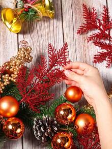 20 件/10 件 - 圣诞闪光针圣诞闪光松针圣诞节定制和悬挂人造松叶雪松茎圣诞叶茎 DIY 工艺品花环家居装饰，红色圣诞装饰，红色闪光人造松针人造圣诞串树棍桌面定制支架圣诞树花环婚礼花束冬季节日装饰 - 紅色 - 查看 3