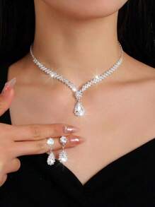 1 Set Bohemian Luxury High-End Teardrop Necklace & Earrings Jewelry Set, Suitable For Daily, Party, Wedding Occasions